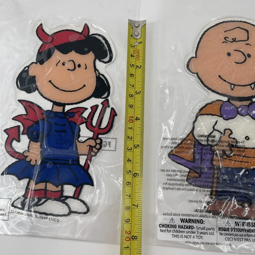 3 Halloween Peanuts Window Clings Charlie Brown Woodstock Lucy 2 Sided 8 x 4 in